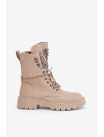 Eko Kožené Boty Workery Se Zdobením Zateplené D&A Bežové MR880-080