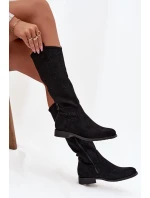 Dámské Kozačky Síťované Na Ploché Podpatky S Bar ski HY52 534 Černé