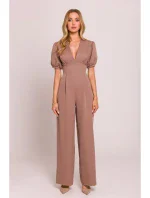 M852 Kombinéza s puff rukávy - mocca M852 Kombinéza s puff rukávy - mocca