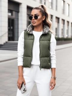 Dámská přechodná krátká prošívaná dvoucestná zelená vesta LEOVELLA FashionStreet TY5496