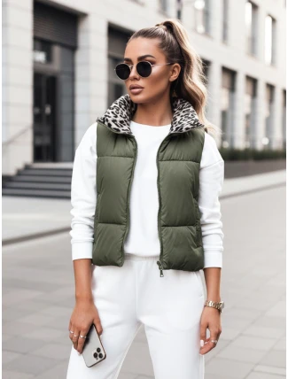 Dámská přechodná krátká prošívaná dvoucestná zelená vesta LEOVELLA FashionStreet TY5496