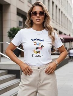 Dámské tričko s potiskem psů, bavlněné, bílé, FashionStreet NX8017RY