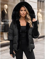 Dámská zimní prošívaná bunda s kožešinou, černá, FashionStreet TY5988
