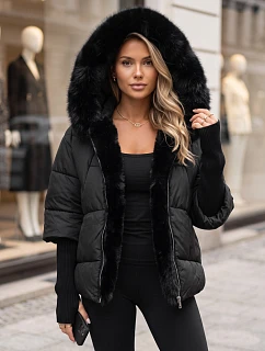 Dámská zimní prošívaná bunda s kožešinou, černá, FashionStreet TY5988