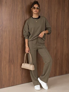 Dámská tepláková souprava se širokými kalhotami v barvě khaki FashionStreet AY1229