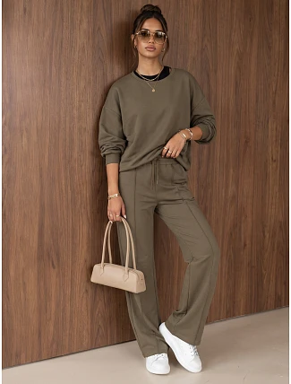 Dámská tepláková souprava se širokými kalhotami v barvě khaki FashionStreet AY1229 Dámská tepláková souprava se širokými kalhotami v barvě khaki FashionStreet AY1229
