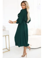 531-7 Midi košilka se zlatými knoflíky a vázáním - zelená