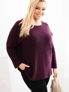Dámský svetr plus size s lodičkovým výstřihem švestkový