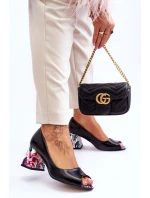 Kožené lodičky s ozdobným podpatkem Leski Boty 2608/K Černá