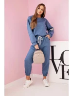Komplet teplákové + kalhoty máslová látka denim melír