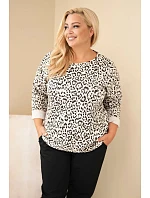 Dámská halenka Plus Size s leopardím vzorem s delším zadním dílem béžová