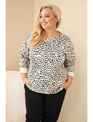 Dámská halenka Plus Size s leopardím vzorem s delším zadním dílem béžová