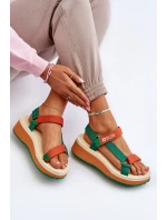 Dámské sandály na platformě a klíně Big Star NN274A053 zeleno-oranžové