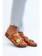 Ozdobené dámské žabky s přezkami S.Barski MY121 oranžové Ozdobené dámské žabky s přezkami S.Barski MY121 oranžové