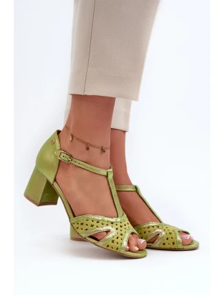 Dámské kožené sandály na podpatku Maciejka 06551-09 limetkové