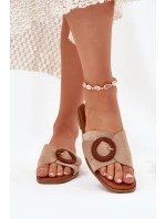 Dámské Pantofle Na Plochém Podpatku S Přezkou Béžové Lanoni