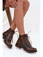 Dámské kotníkové boty z pravé kůže na ploché podrážce Maciejka 07063-02 hnědé