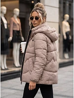 Dámská zimní prošívaná bunda s kapucí, béžová, FashionStreet TY5753 Dámská zimní prošívaná bunda s kapucí, béžová, FashionStreet TY5753