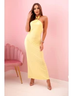 Dámská maxi šaty s odhalenými zády a řasením - žluté