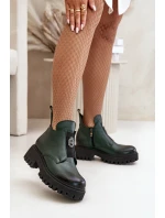 Zazoo 60451 Dámské kožené boty s ozdobou tmavozelené