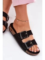 Dámské Pantofle S Přezkami Na Korek Podošve Černé Sercele