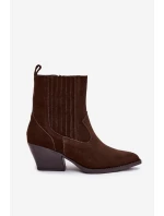 Semišové dámské boty kovbojky na podpatku zateplené čokoládové Dylira