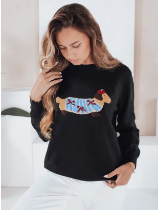 Dámský svetr CHICPAWS s aplikací psa černý FashionStreet MY2541