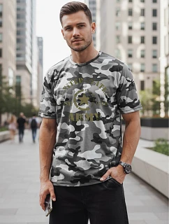 Pánské tričko s potiskem v kamuflážovém vzoru, šedé, FashionStreet NX2002R