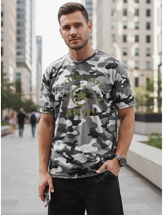 Pánské tričko s potiskem v kamuflážovém vzoru, šedé, FashionStreet NX2002R
