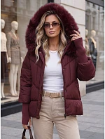 Dámská zimní prošívaná bunda s kožešinou, bordová, FashionStreet TY5742 Dámská zimní prošívaná bunda s kožešinou, bordová, FashionStreet TY5742