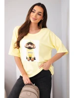 Dámská bavlněná oversize halenka s krátkým rukávem a potiskem žlutá