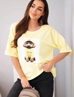 Dámská bavlněná oversize halenka s krátkým rukávem a potiskem žlutá