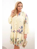 Dámské bavlněné šaty Plus Size s výstřihem do V a knoflíky květinový vzor žlutá
