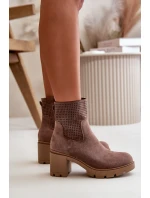 Dámské botky na podpatku na zip eko semišové hnědé Rashmi