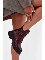 Dámské kožené kotníkové boty s přezkami a ozdobným detailem Zazoo – bordó