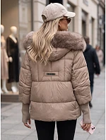 Dámská zimní prošívaná bunda s kožešinou, béžová, FashionStreet TY5740 Dámská zimní prošívaná bunda s kožešinou, béžová, FashionStreet TY5740