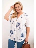 Dámská bavlněná halenka Plus Size s květinovým vzorem bílá