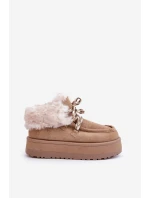Nízké dámské sněhové boty na platformě s kožešinou tmavě béžové Neathren