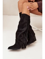 Dámské Kopytové Boty S Třásněmi Na Podpatku Černé Tivara Dámské Kopytové Boty S Třásněmi Na Podpatku Černé Tivara