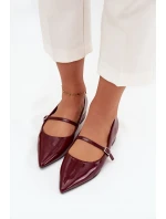 Lakované baleríny na jemném podpatku s páskem Bordové Isvella