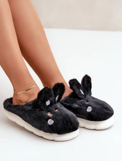 Futrzane Pantofle S Motivem Králíčka Černé Natasha