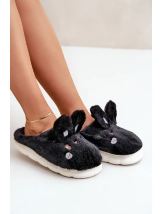 Futrzane Pantofle S Motivem Králíčka Černé Natasha Futrzane Pantofle S Motivem Králíčka Černé Natasha