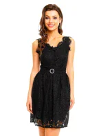 Společenské šaty MAYAADI Deluxe krajkové s páskem černé - Černá - MAYAADI