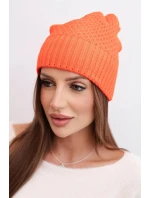 Dámská zimní čepice z vlny s dvojitým ohrnovacím lemem K426 oranžová