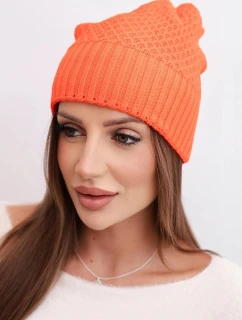 Dámská zimní čepice z vlny s dvojitým ohrnovacím lemem K426 oranžová