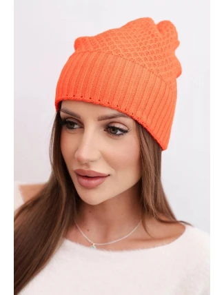 Dámská zimní čepice z vlny s dvojitým ohrnovacím lemem K426 oranžová