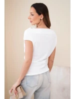 Dámská žebrovaná halenka z viskózy s vodopádovým výstřihem a nařasením ecru