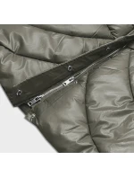 Volná dámská zimní bunda v khaki barvě z ekologické kůže (AG2-J90)