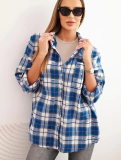 Dámská kostkovaná bavlněná košile s efektem obnošení chabrová