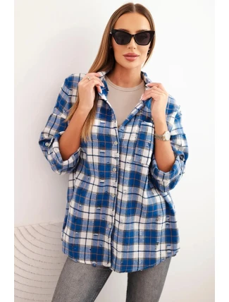 Dámská kostkovaná bavlněná košile s efektem obnošení chabrová Dámská kostkovaná bavlněná košile s efektem obnošení chabrová